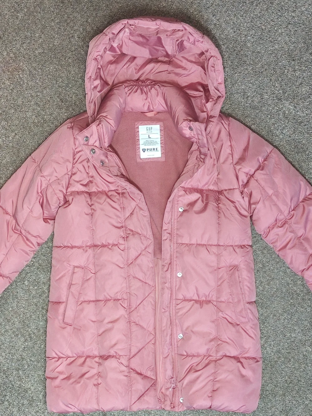 GAP Little Girls Dusty Pink Hooded Puffer Coat